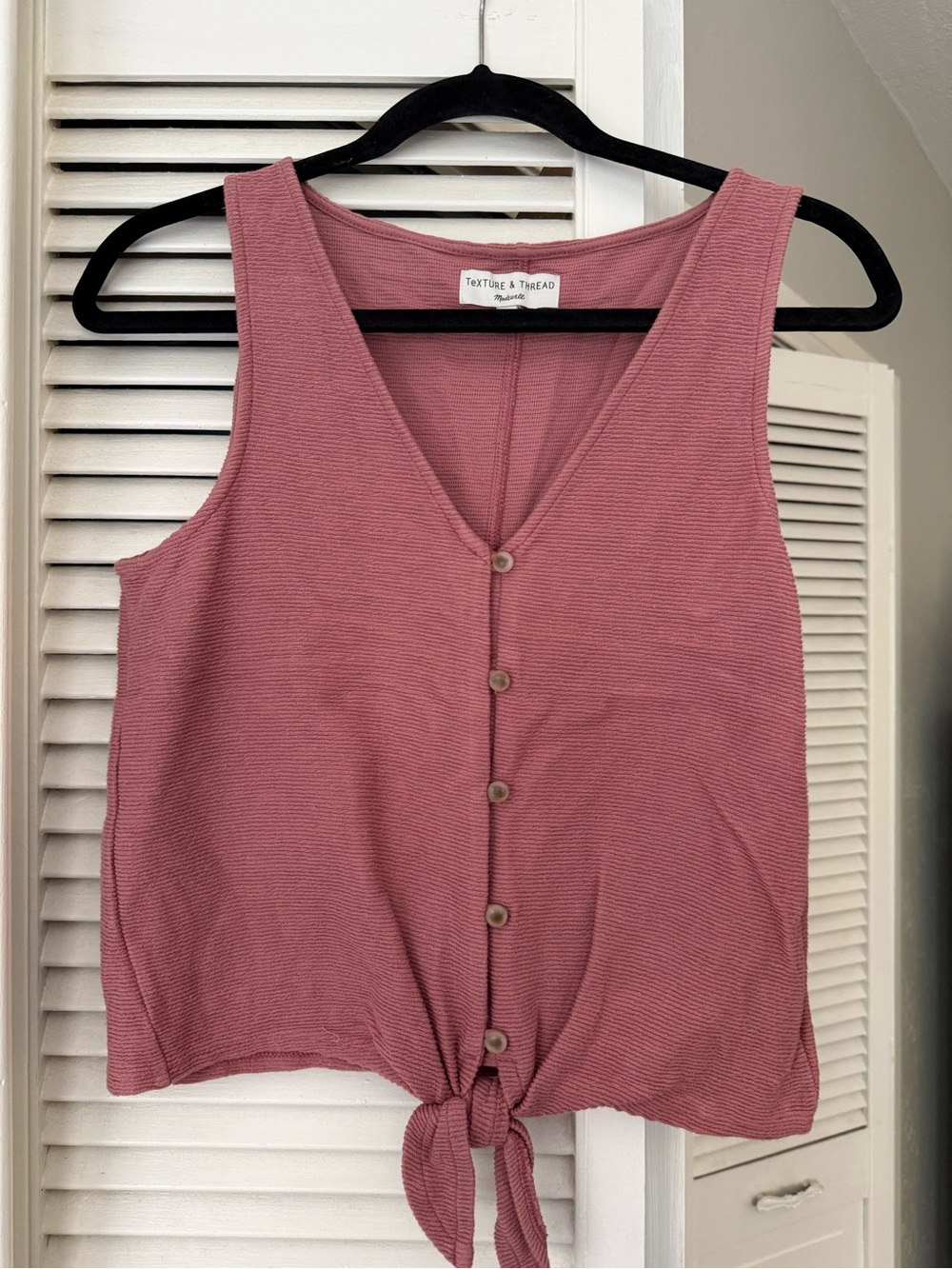 Madewell Dusty Rose Ribbed Button-Front Tie Tank